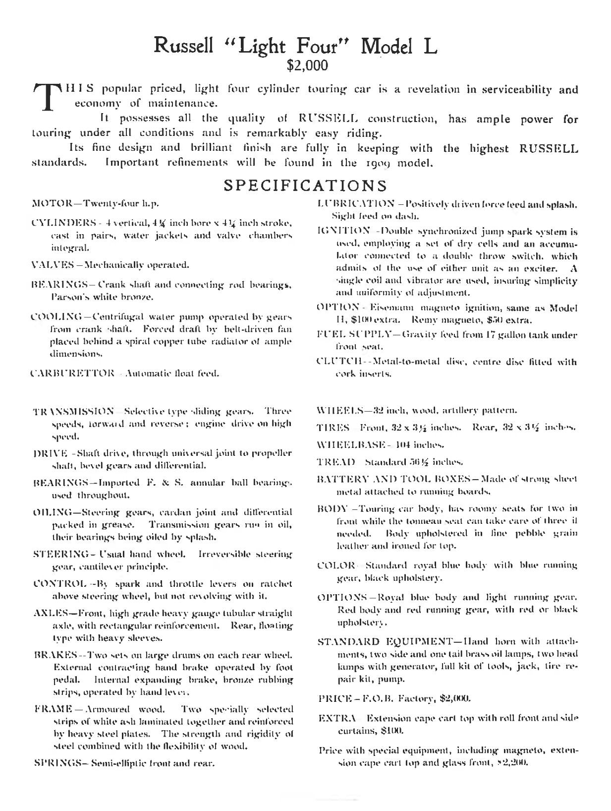 Russell L
              Specifications