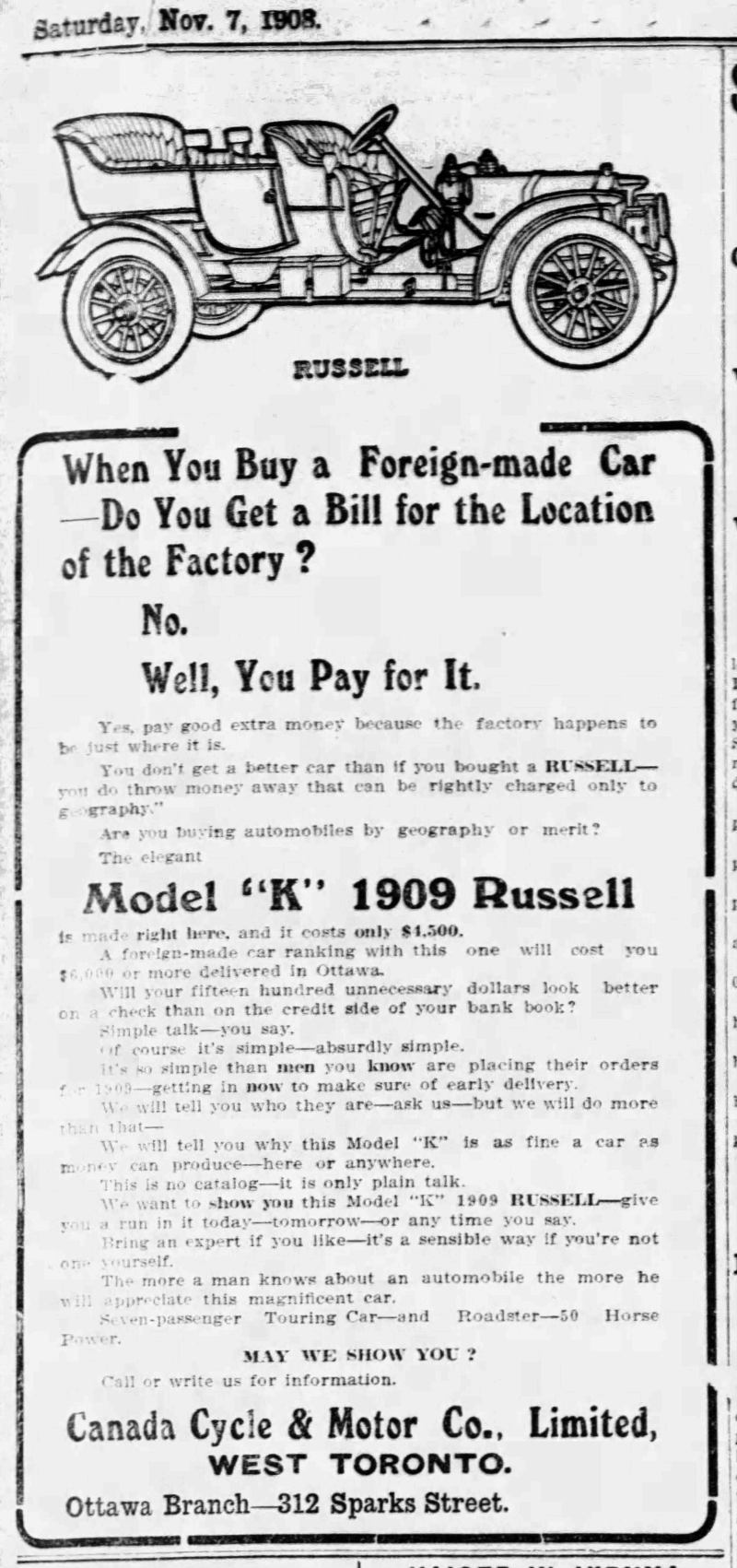 1909 Russell ad