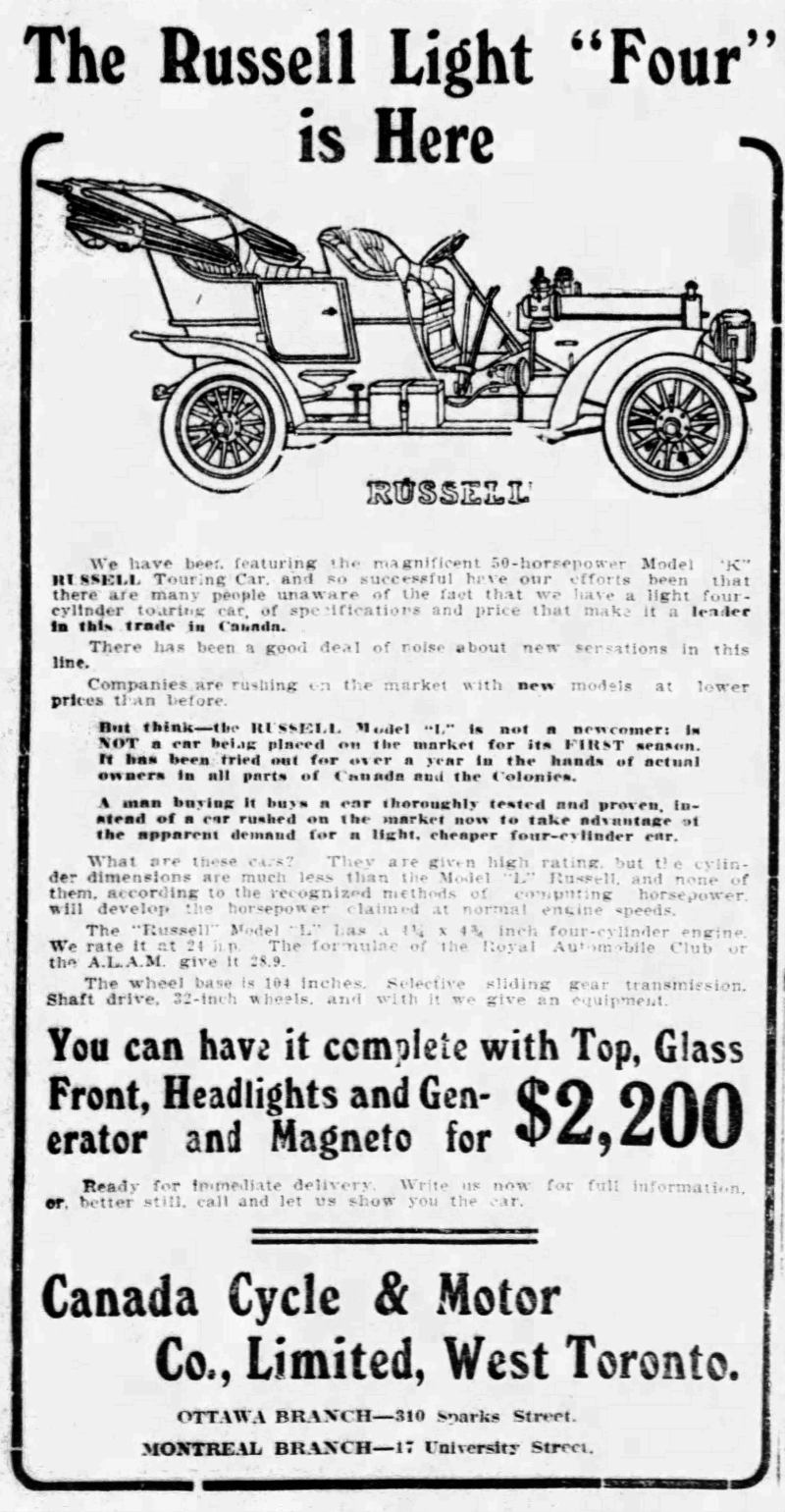 1909 Russell ad