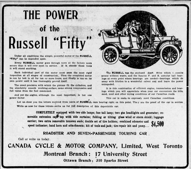 1909 Russell ad