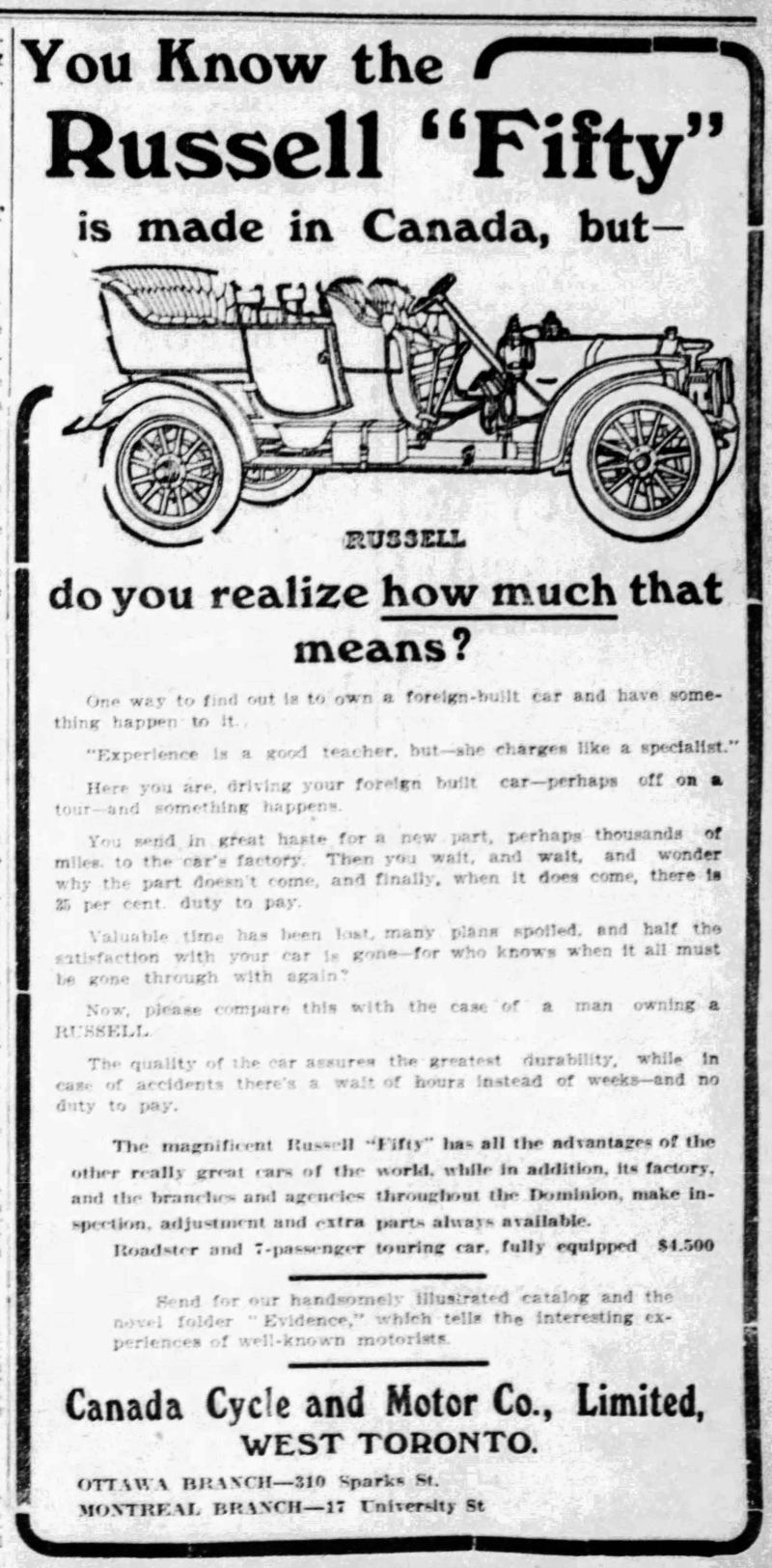 1909 Russell ad