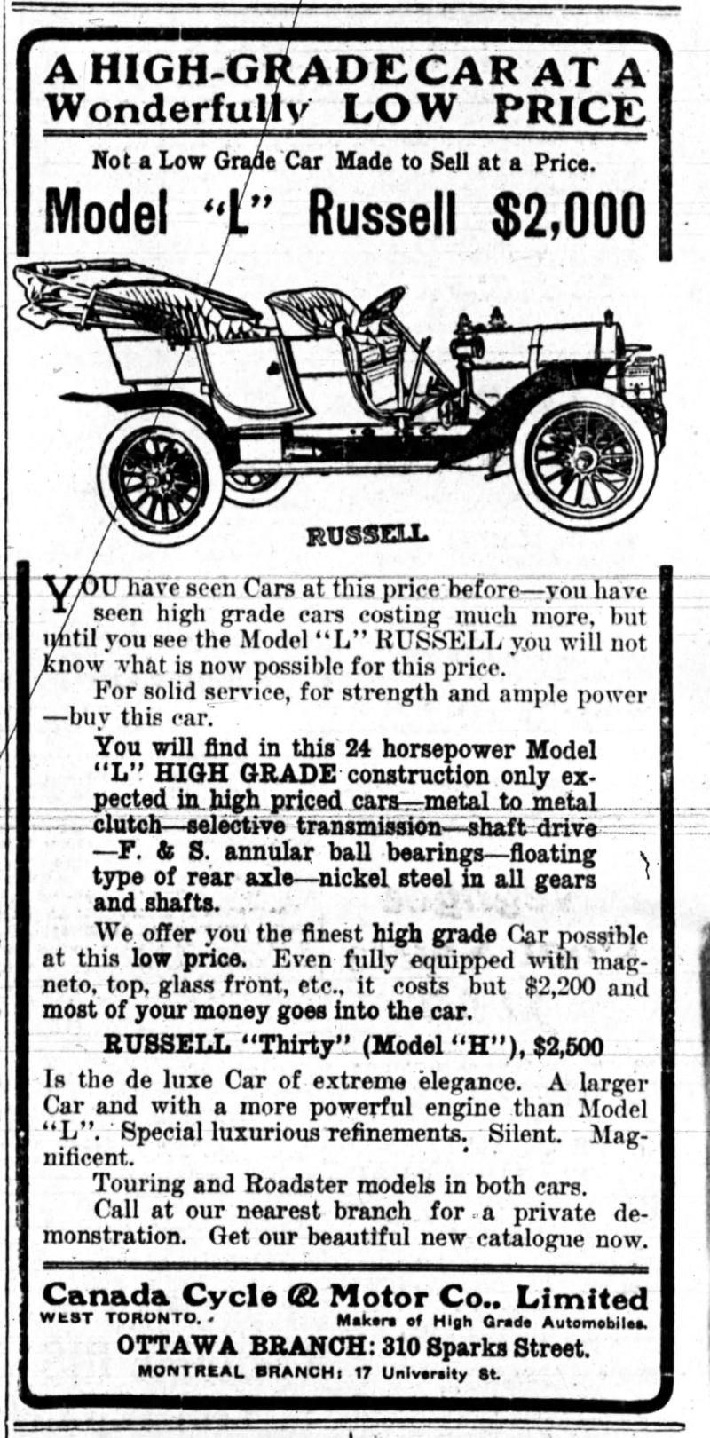 1909 Russell ad