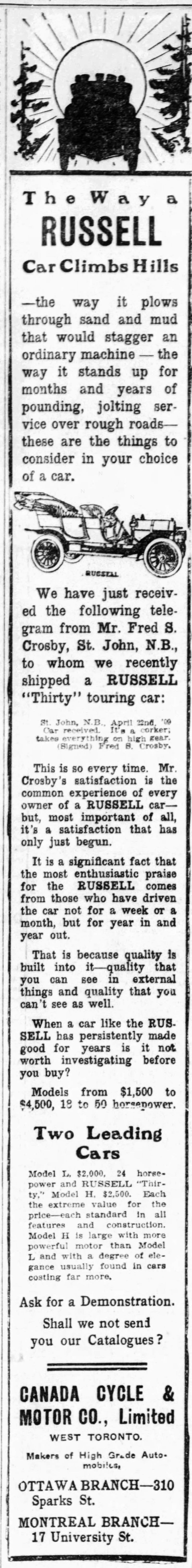 1909 Russell ad
